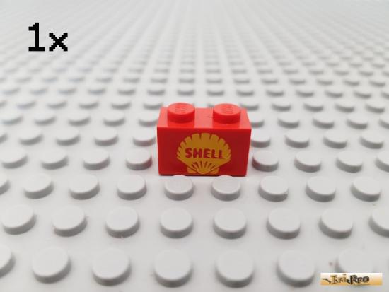 LEGO 1Stk Stein Basic 1x2 rot bedruckt 3004 Shell Werbestein