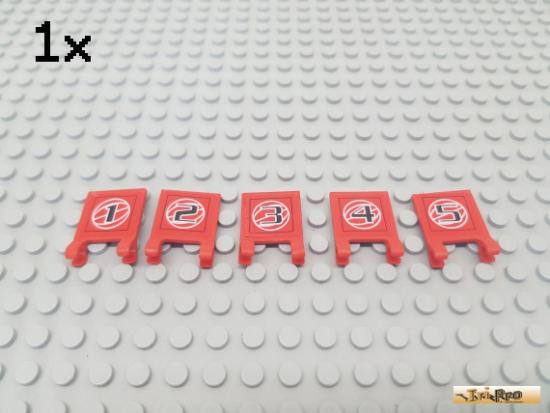 LEGO 1Stk Fahne / Flagge 2x2 / 2 Clips 1-5 rot beklebt 2335 / Set 3432