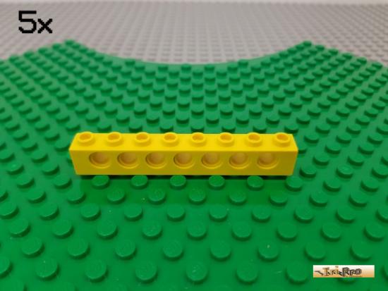 LEGO 5Stk Technic Lochstein 1x8 gelb 3702