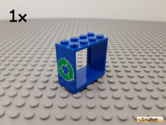 LEGO 1Stk Fenster / Fensterrahmen 2x4x3 blau bedruckt 4132pb01