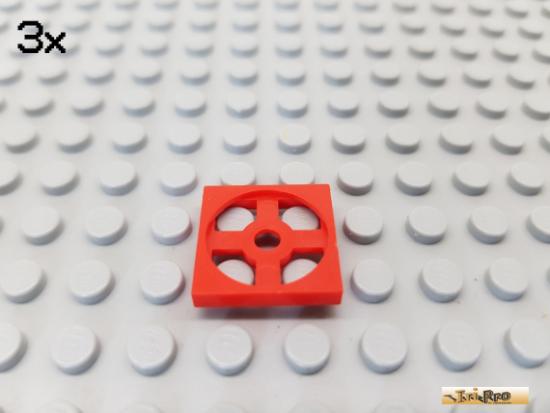 LEGO 3Stk Platte 2x2 modifiziert ohne Drehscheibe rot 3680