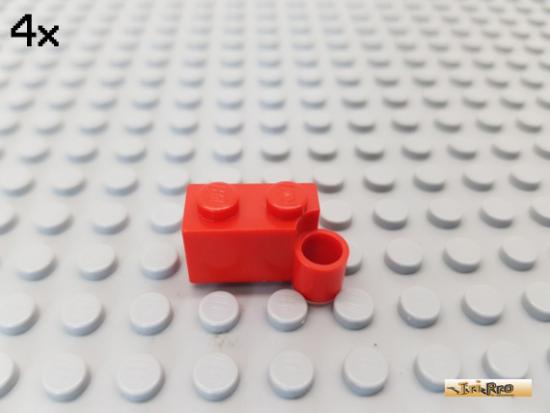 LEGO 4Stk Stein 1x2 modifiziert Scharnier / Pinloch rot 3831