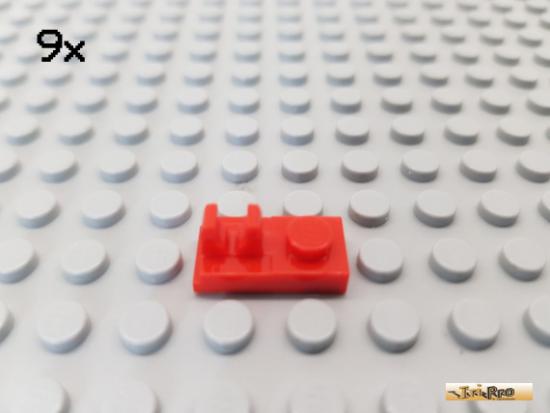 LEGO 9Stk Platte 1x2 mit Clip oben rot 92280