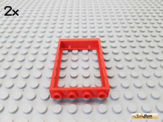 LEGO 2Stk Fenster / Fensterrahmen ohne Glas 1x4x5 rot 2493