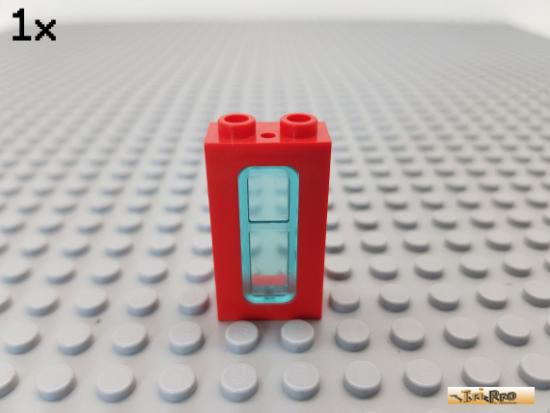 LEGO 1Stk Fenster 1x2x3 / Zug rot mit Glas transparent blau 4035