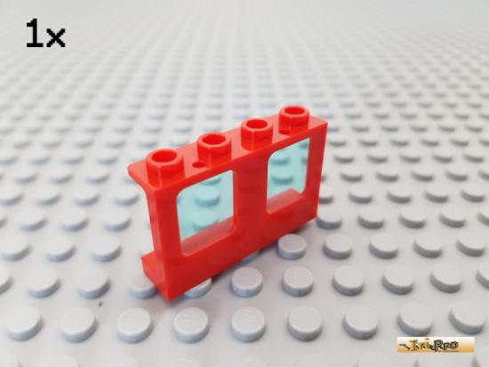 LEGO 1Stk Fenster 1x4x2 / Zug rot mit Glas transparent blau 61345