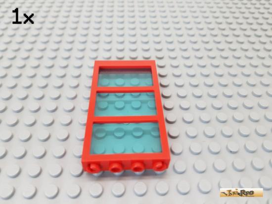 LEGO 1Stk Fensterrahmen mit Sprossen 1x4x6 rot mit Glas transparent blau 6160