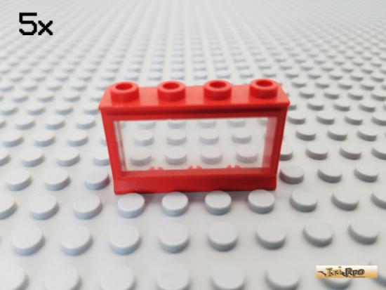 LEGO 5Stk Fenster / Fensterrahmen 1x4x2 rot mit Glas 453