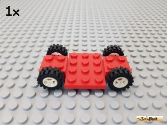 LEGO 1Stk Platte / Fahrgestell 4x7 rot 2441 mit Reifen schwarz