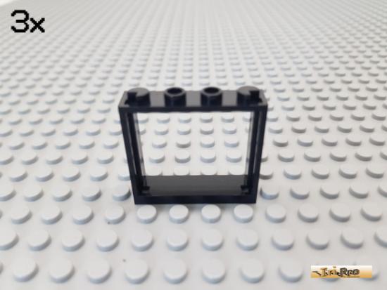 LEGO 3Stk Fensterrahmen / Fenster 1x4x3 schwarz 60594