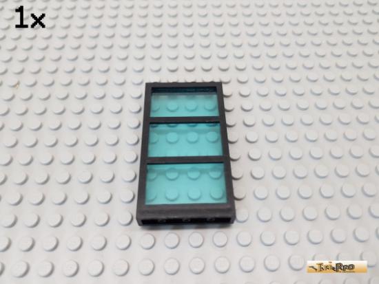 LEGO 1Stk Fensterrahmen 1x4x6 mit Sprossen schwarz 6160 + Glas transp. blau