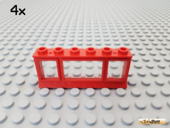 LEGO 4Stk Fenster / Fensterrahmen 1x6x2 rot mit Glas 645