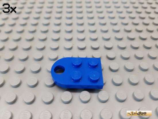 LEGO 3Stk Platte 2x2 modifiziert / Kupplung mit Loch blau 3176