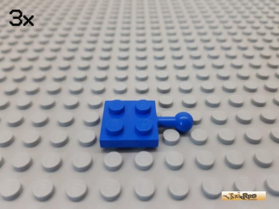 LEGO 3Stk Platte 2x2 modifiziert / Kupplung mit Kugel blau 15456