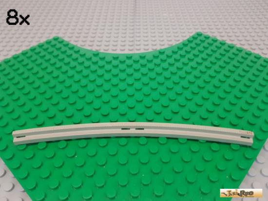 LEGO 8Stk Schiene gebogen gezahnt alt-hellgrau