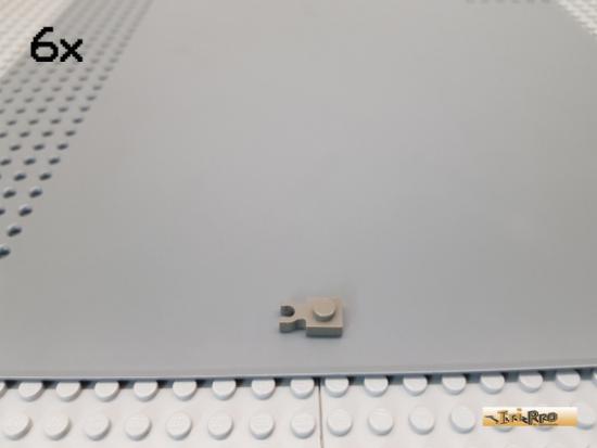 LEGO 6Stk Platte 1x1 mit Clip waagrecht alt-dunkelgrau 4085