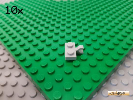 LEGO 10Stk Platte 1x2 modifiziert mit Clip horizontal neu-hellgrau 11476