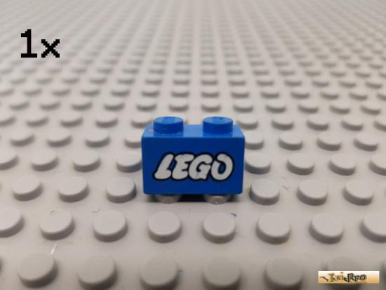 LEGO 1Stk Stein Basic 1x2 blau bedruckt 3004px12