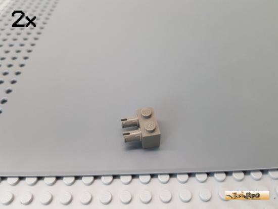 LEGO 2Stk 1x2 Stein modifiziert mit 2 Pins alt-dunkelgrau 30526