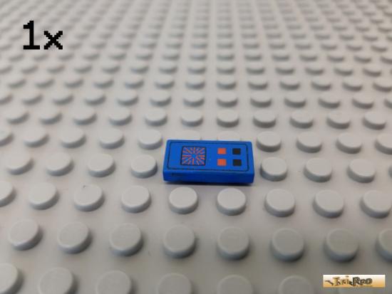 LEGO 1Stk Fliese / Kachel 1x2 blau bedruckt 3069bp25