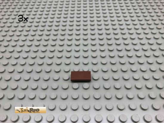 LEGO 3Stk 1x2 Fliese Brick Rotbraun, Reddish Brown 3069 68