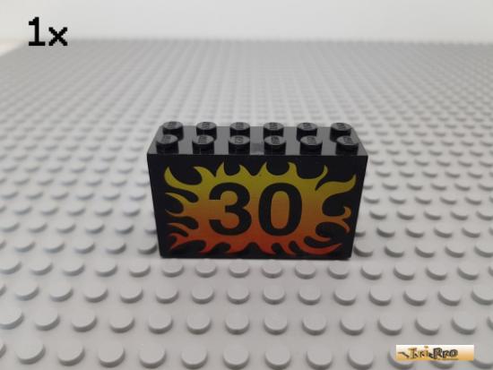 LEGO 1Stk Stein / Wand 2x6x3 schwarz bedruckt 6213px8