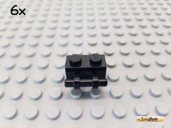 LEGO 6Stk Stein 1x2 mit Griff / Halter schwarz 30236