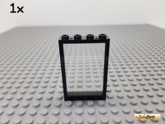 LEGO 1Stk Fenster / Fensterrahmen 1x4x5 schwarz 2493 + Glas transparent