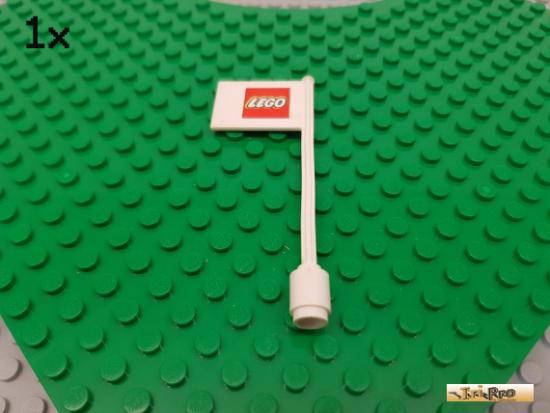 LEGO 1Stk Fahne / Flagge mit Mast 7 hoch wei bedruckt 3596pb03