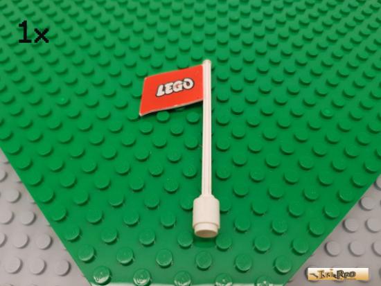 LEGO 1Stk Fahne / Flagge mit Mast 7 hoch wei bedruckt 3596