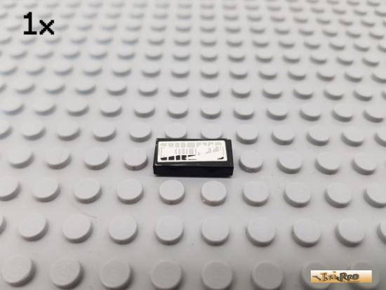 LEGO 1Stk Fliese / Kachel 1x2 schwarz beklebt 3069