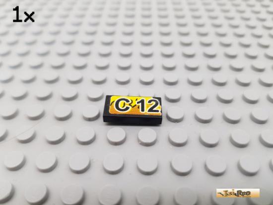 LEGO 1Stk Fliese / Kachel 1x2 schwarz beklebt 3069bpb061