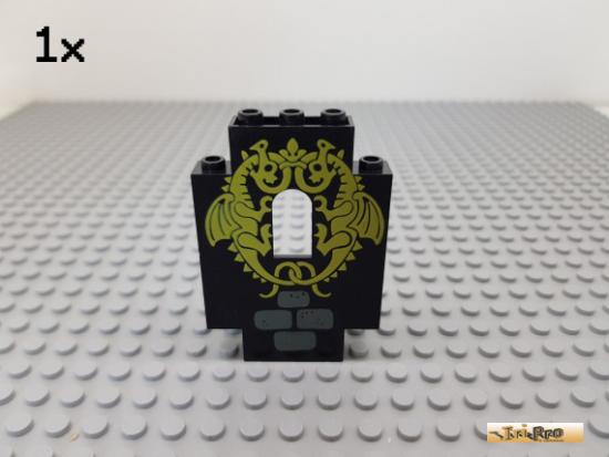 LEGO 1Stk Paneel / Wand / Burg 2x5x6 schwarz bedruckt 4444pb03