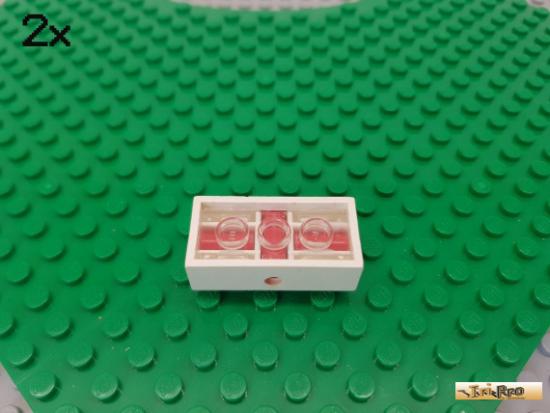 LEGO 2Stk Stein / Achsstein 2x4 wei mit Unterseite transparent rot 7049