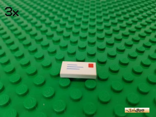 LEGO 3Stk Fliese / Kachel 1x2 wei bedruckt Brief 80170