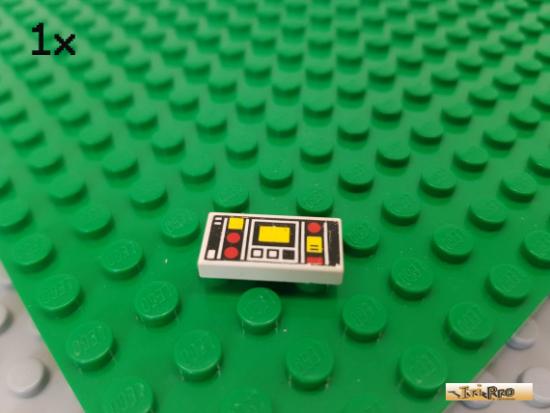 LEGO 1Stk Fliese / Kachel 1x2 wei bedruckt Display 3069bp68