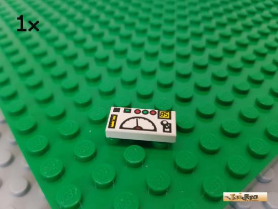 LEGO 1Stk Fliese / Kachel 1x2 wei bedruckt Tacho 3069bp52