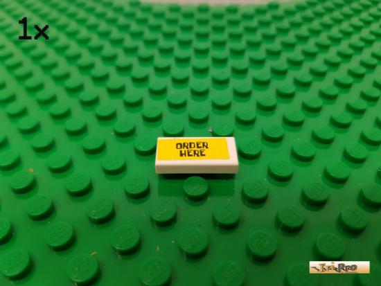 LEGO 1Stk Fliese / Kachel 1x2 wei beklebt 3069bpbp022