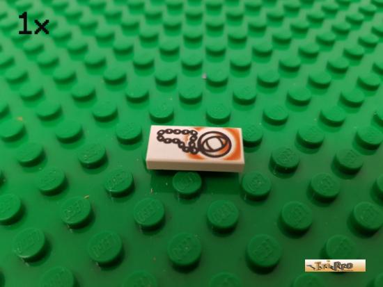 LEGO 1Stk Fliese / Kachel 1x2 wei bedruckt 3069bpb039