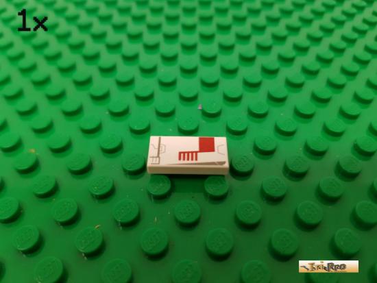 LEGO 1Stk Fliese / Kachel 1x2 wei bedruckt 3069bps5