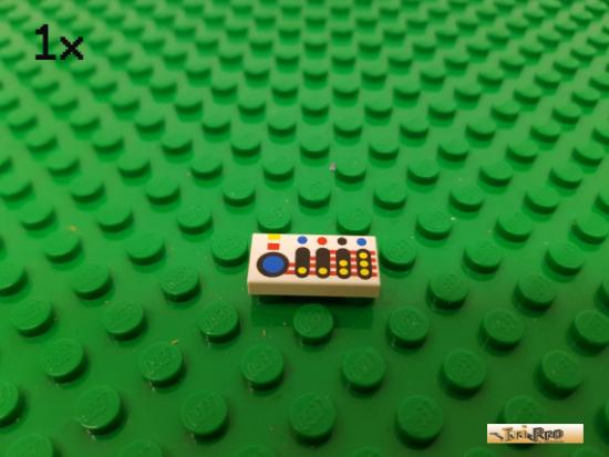 LEGO 1Stk Fliese / Kachel 1x2 wei bedruckt 3069p30