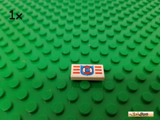 LEGO 1Stk Fliese / Kachel 1x2 wei bedruckt 3069bpb045