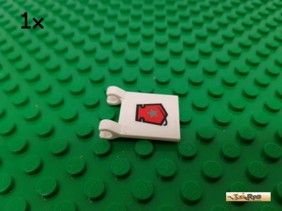 LEGO 1Stk Fahne / Flagge 2x2 / 2 Clips wei beklebt 2335pb057