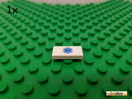 LEGO 1Stk Fliese / Kachel 1x2 wei beklebt 3069