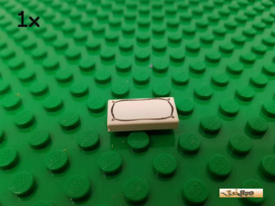 LEGO 1Stk Fliese / Kachel 1x2 wei bedruckt 3069bpx48