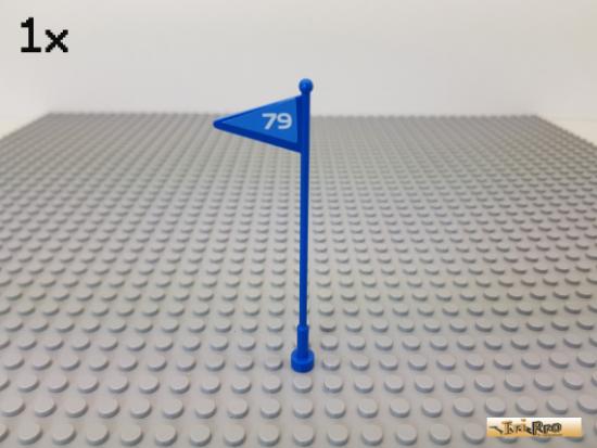 LEGO 1Stk System Fahne mit Mast beklebt Nr. 79 blau